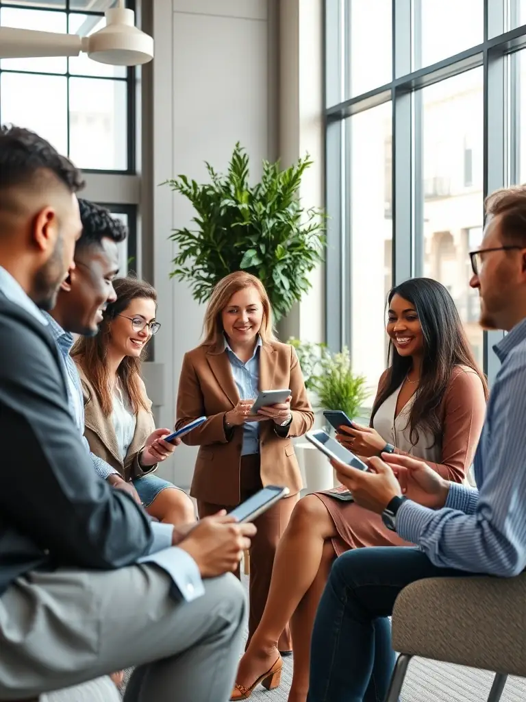 An image of diverse individuals and businesses communicating seamlessly through AetherX's network.