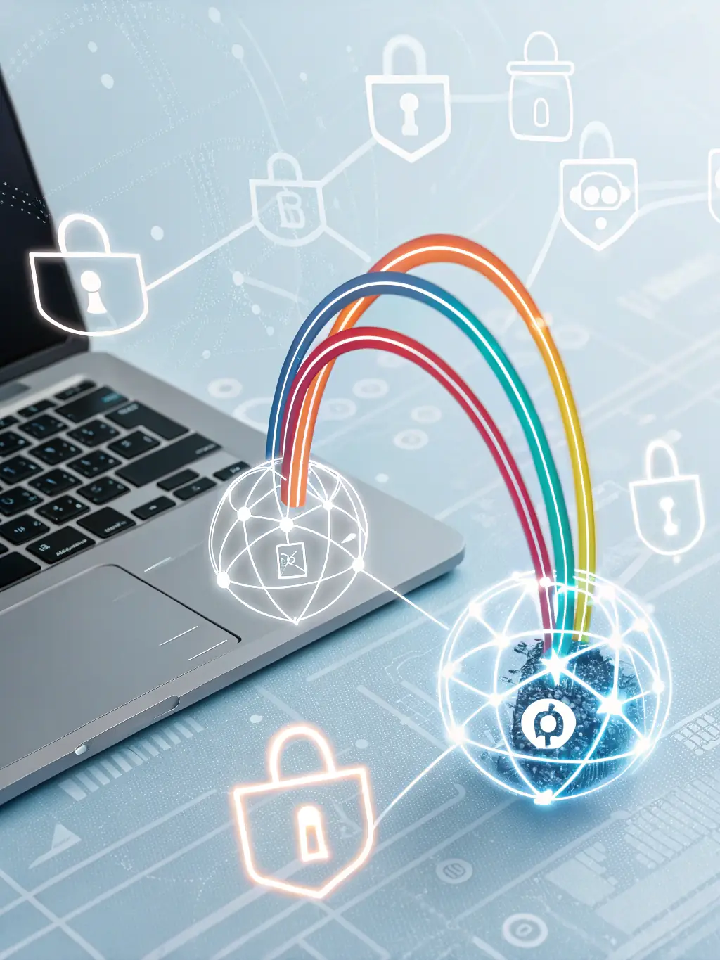A visual representation of data packets being transmitted through quantum channels, highlighting the speed and security of AetherX's technology.